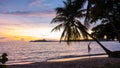 sunset on the beach with palm tree and hammock, Koh Mak Island Thailand Royalty Free Stock Photo