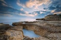 Sunset at the beach Praia do Evaristo near Albufeira with a long exposure.