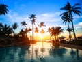 Sunset at a beach resort in tropics.