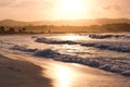 Sunset northwestern tasmania, waves crashing on the beach