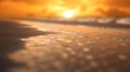 sunset at beach sand ,sunbeam flares and reflection on sea water