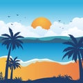 Sunset Beach with silhouette of palm trees. Beautiful Summer landscape background Royalty Free Stock Photo