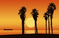 Sunset beach with silhouette of palm trees. Vector Illustration. Royalty Free Stock Photo