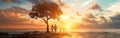 Sunset Beach Stroll with Happy Family and Three Kids Royalty Free Stock Photo
