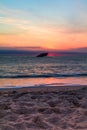 Sunset Beach and the sunken SS Atlantic at sunset in early spring with warm vivid light - Cape May Point NJ Royalty Free Stock Photo