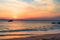 Sunset Beach and the sunken SS Atlantic at sunset in early spring with warm vivid light - Cape May Point NJ Royalty Free Stock Photo