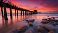 sunset on the beach A sunset or sunrise landscape, panorama of beautiful nature, beach with colorful red, orange and purple Royalty Free Stock Photo