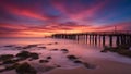 sunset at the beach A sunset or sunrise landscape, panorama of beautiful nature, beach with colorful red, orange Royalty Free Stock Photo