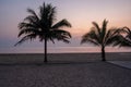 Sunset beach Thailand Chumphon area with palm trees Royalty Free Stock Photo