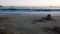 Sunset at the beach with two sailing boat far away. CampuLogu V Royalty Free Stock Photo