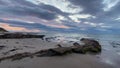 Sunset on the beach under the Covesea Skerries Lighthouse, Lossiemouth,Scotland.