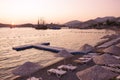 Sunset and beach with a view on Bodrum resort. Royalty Free Stock Photo