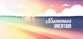 Sunset beach view summer vacation seaside sea ocean flat banner lettering Royalty Free Stock Photo