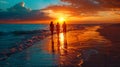 Sunset Beach Walk with Family Royalty Free Stock Photo