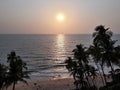 sunset on the beach, wave on the beach, beautiful sunset view in the Indian Ocean, sunset view in the goa, Royalty Free Stock Photo