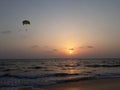 sunset on the beach, wave on the beach, beautiful sunset view in the Indian Ocean, sunset view in the goa, Royalty Free Stock Photo