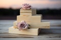 Sunset beach wedding featuring a beautifully adorned cake as the centerpiece