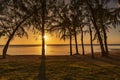 Sunset on the beach of wolmar in the west of the island of mauritius. Royalty Free Stock Photo
