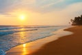 Sunset on the beautiful beach of the Indian Ocean. Sri Lanka Royalty Free Stock Photo