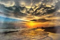 Sunset with beautiful clouds over the seashore