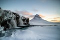 Sunset on the beautiful Kirkjufell mountain, Snaefellsness peninsula, Iceland