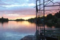 Sunset view from the boat dock, Lake of the Woods, Kenora, Ontario Royalty Free Stock Photo