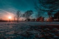 Sunset with beautiful skyline over lake Zorinsky Omaha Nebraska Royalty Free Stock Photo