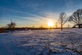 Sunset with beautiful skyline over lake Zorinsky Omaha Nebraska Royalty Free Stock Photo