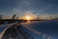 Sunset with beautiful skyline over lake Zorinsky Omaha Nebraska Royalty Free Stock Photo