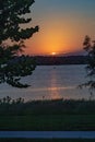 Sunset with beautiful skyline over Ed Zorinsky lake Omaha Nebraska Royalty Free Stock Photo