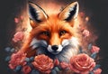 Sunset Beauty and Realism: Floral Fox fox made up of vibrant rose flowers with rich details and textures