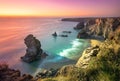 Sunset at Bedruthan Steps, Cornwall, UK Royalty Free Stock Photo