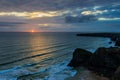 Sunset at Bedruthan steps, cornwall, Royalty Free Stock Photo