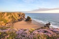 Sunset bedruthan steps cornwall uk Royalty Free Stock Photo