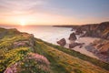 Sunset bedruthan steps cornwall uk Royalty Free Stock Photo