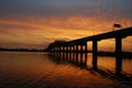 Sunset behind bridge Royalty Free Stock Photo