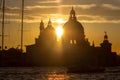 Sunset behind the Church of Madonna Della Salute in Venice Royalty Free Stock Photo