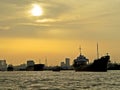 sunset over port of Chittagong, Bangladesh Royalty Free Stock Photo