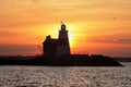 Sunset Behind Execution Rocks Lighthouse Royalty Free Stock Photo