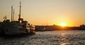 Sunset behind a ferry / istanbul Royalty Free Stock Photo