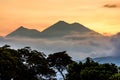 Sunset behind Fuego volcano & Acatenango volcano Royalty Free Stock Photo