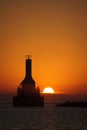 Sunset behind a lighthouse