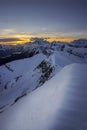 Sunset behind Mount Marmolada as seen from Passo Giau, in Cortina d`Ampezzo in the italian dolomites Royalty Free Stock Photo