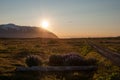 Sunset behind a mountain in Iceland