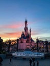 Sunset behind the sleeping beauty castle Royalty Free Stock Photo