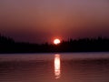 Sunset behind the tree at Waldo Lake is a natural alpine lake in the Cascade Mountains of the U.S. state of Oregon Royalty Free Stock Photo