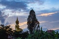 Sunset behind Wat Lad Pha Dook , Temple in Nonthaburi. Royalty Free Stock Photo