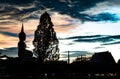 Sunset behind Wat Lad Pha Dook , Temple in Nonthaburi. Royalty Free Stock Photo