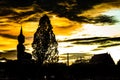 Sunset behind Wat Lad Pha Dook , Temple in Nonthaburi. Royalty Free Stock Photo