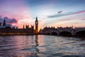 The Westminster Palace and the Big Ben tower during sunset time Royalty Free Stock Photo